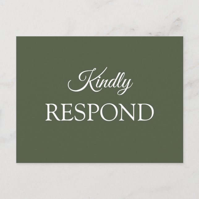 Olive Green Wedding RSVP Invitation  Postcard (Front)