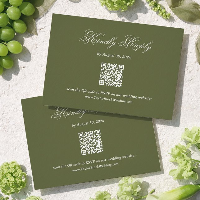 Olive Green Wedding RSVP Qr Code Enclosure Card (Creator Uploaded)
