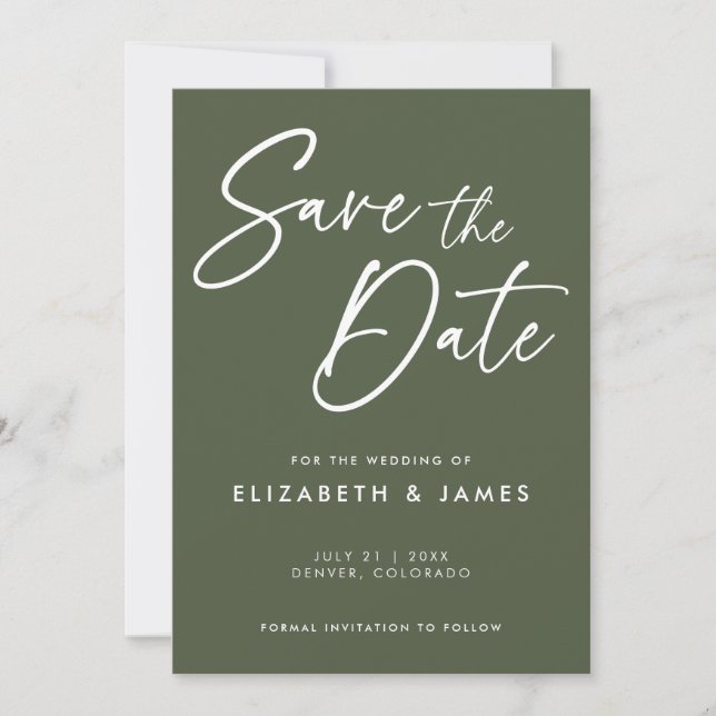 Olive Green Wedding Save The Date Invitation (Front)