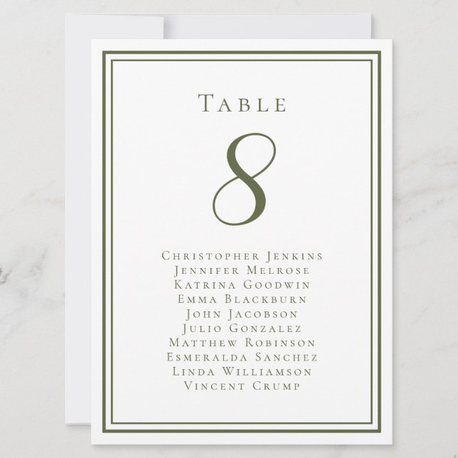 Olive Green Wedding Seating Guest Table Number (Front)