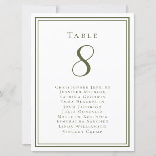 Olive Green Wedding Seating Guest Table Number