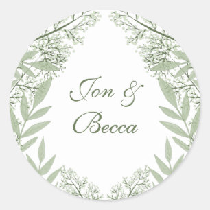 Olive Green Wedding Vintage Botanical Classic Round Sticker