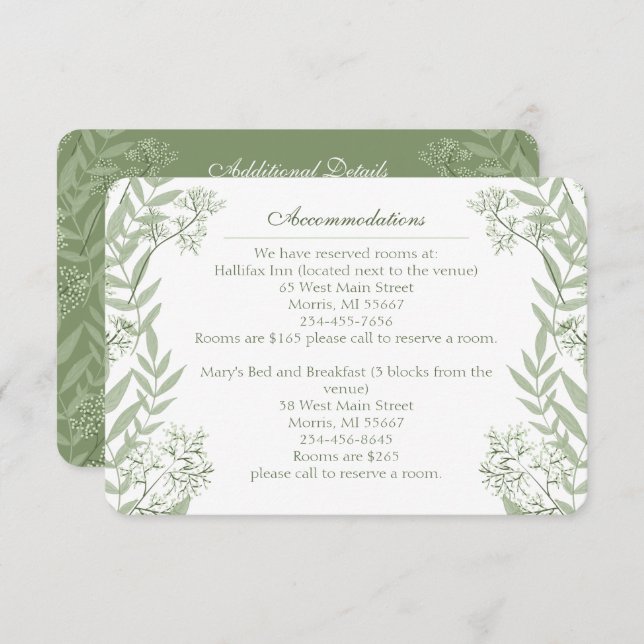 Olive Green Wedding Vintage Botanical Enclosure Card (Front/Back)