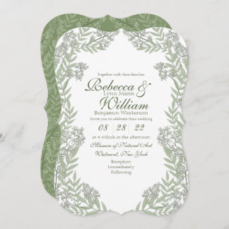 Olive Green Wedding Vintage Botanical Invitation