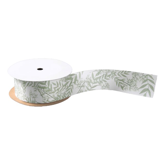 Olive Green Wedding Vintage Botanical Satin Ribbon (Spool)