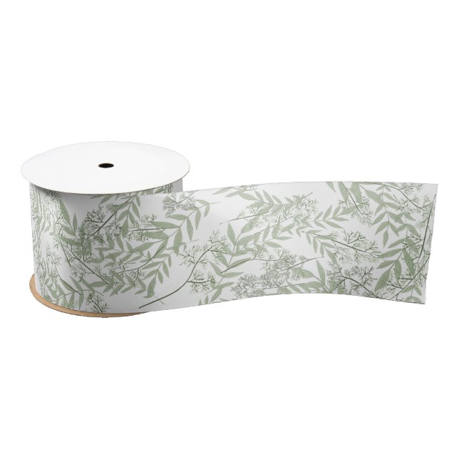 Olive Green Wedding Vintage Botanical Satin Ribbon (Spool)