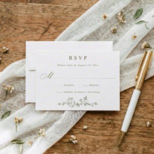 Olive Green Wedding Vintage Floral Mail Back RSVP Card