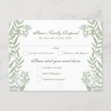 Olive Green Wedding Vintage Postcard RSVP
