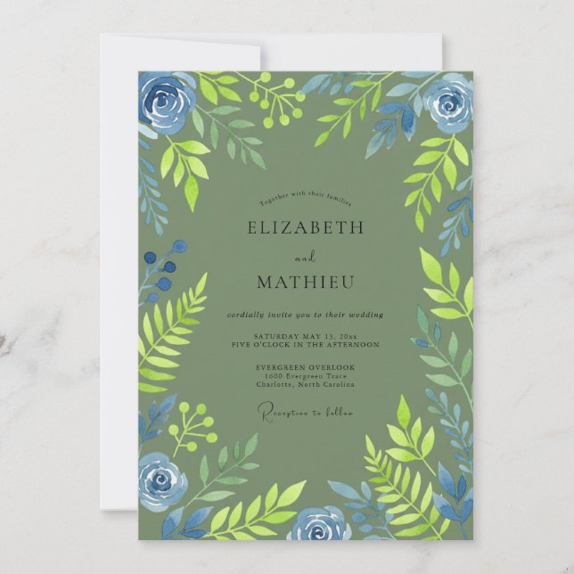 Olive Green Whimsical Forest Wedding Invitation (Front)