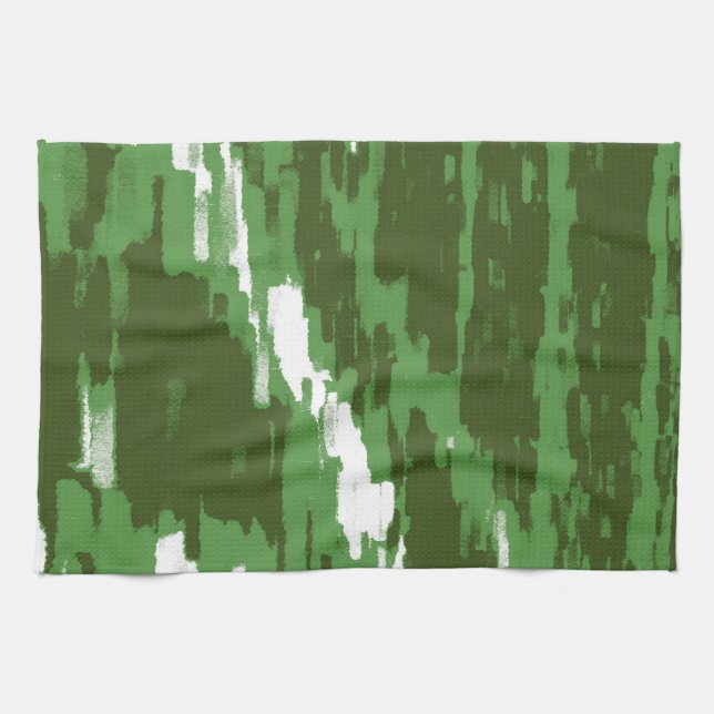 Olive Green White Abstract Art Retro Kitchen Towel (Horizontal)