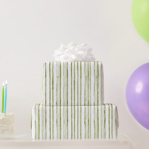Olive Green White Abstract Stripes Birthday Wrapping Paper