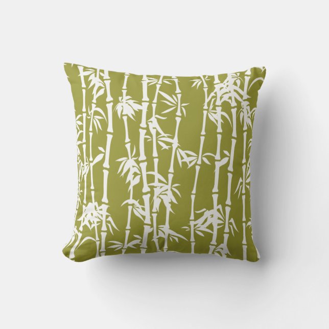 Olive green, white bamboo custom cushion (Front)