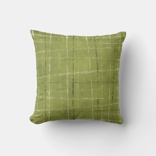Olive green, white, & black plaid pattern cushion (Front)