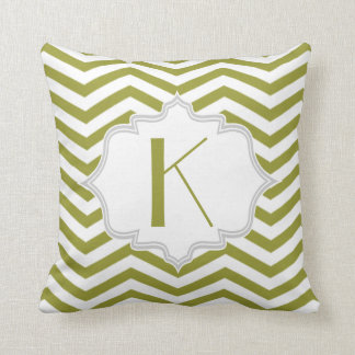 Olive green, white chevron zigzag pattern cushion