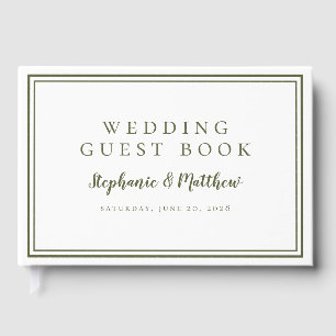 Olive Green & White Classic Simple Modern Wedding  Guest Book