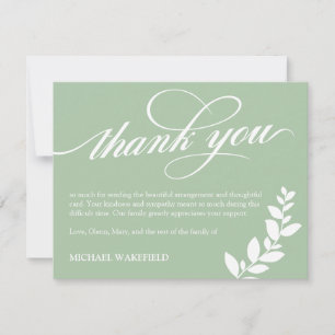 Olive Green White Greenery Sympathy Thank You Card