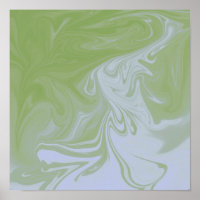 Olive Green, White Liquid Art Poster 