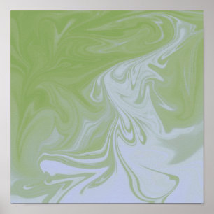 Olive Green, White Liquid Art Poster 