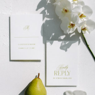 Olive Green & White Minimalist Wedding RSVP Card