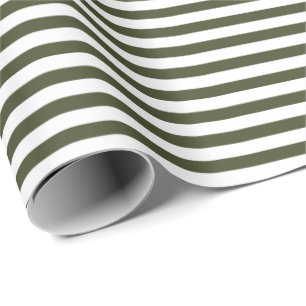 Olive Green   White Stripe Wrapping Paper