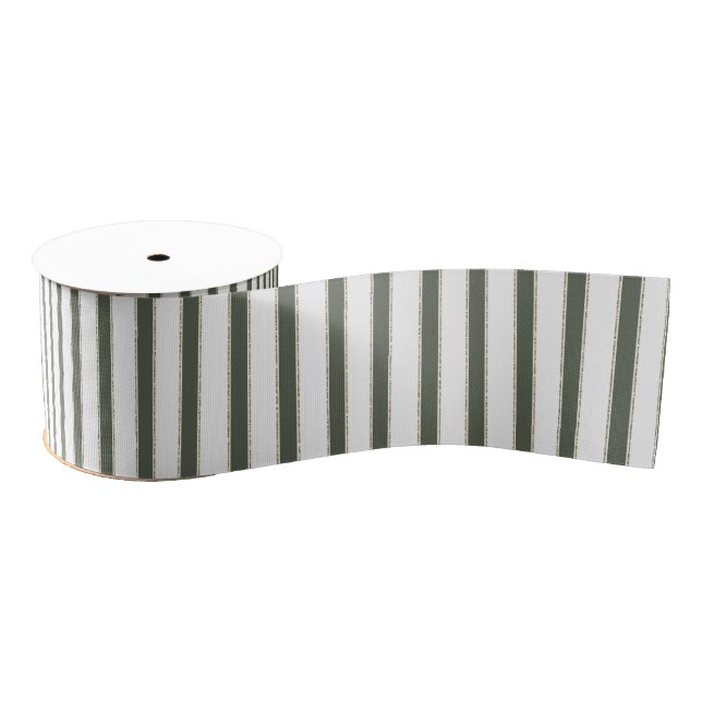 Olive Green White Stripes Christmas Grosgrain Ribbon (Spool)