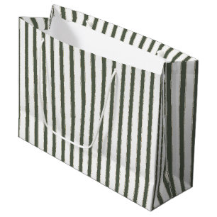 Olive Green White Stripes Christmas Large Gift Bag