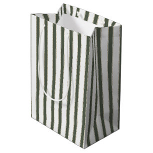 Olive Green White Stripes Christmas Medium Gift Bag