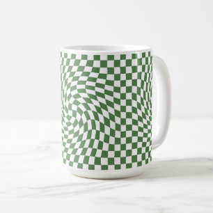 Olive Green & White Warped Chequered Pattern    Coffee Mug