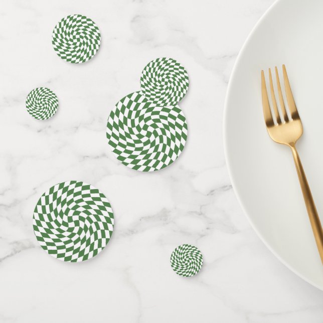 Olive Green & White Warped Chequered Pattern    Confetti (Group)