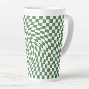 Olive Green & White Warped Chequered Pattern    Latte Mug