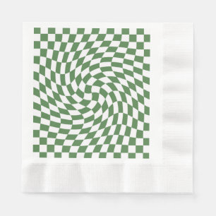 Olive Green & White Warped Chequered Pattern    Napkin