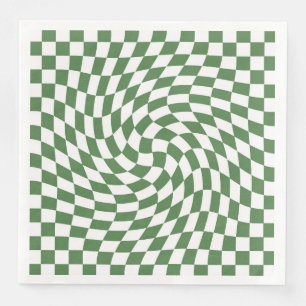 Olive Green & White Warped Chequered Pattern    Napkin