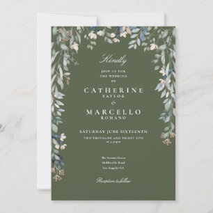 Olive Green Wildflowers Floral Greenery Wedding Invitation