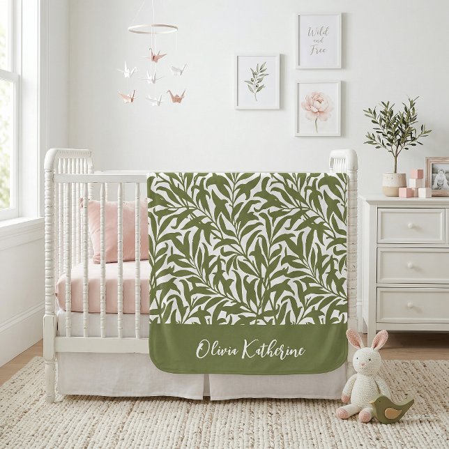 Olive Green Willow Bough Monogrammed Sherpa Blanket (Creator Uploaded)