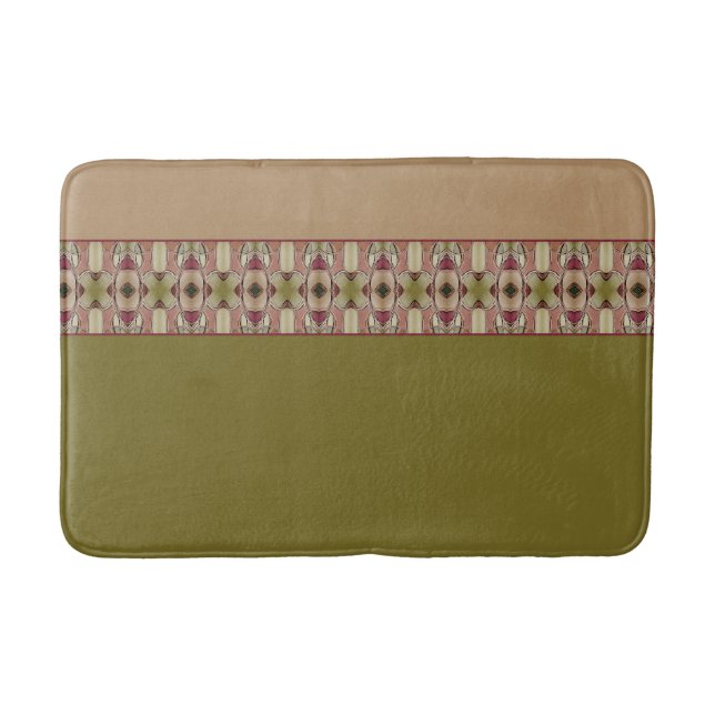 Olive Green With Decorative Pattern Bath Mat (Front)