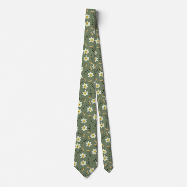Olive Green Yellow Floral Flowers Pretty Petals  Tie (Front)