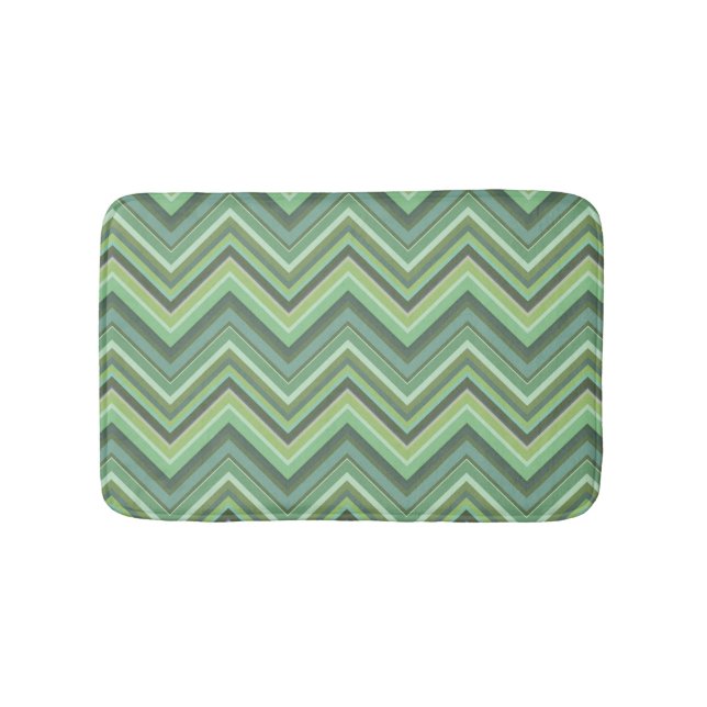 Olive green zigzag stripes bath mat (Front)