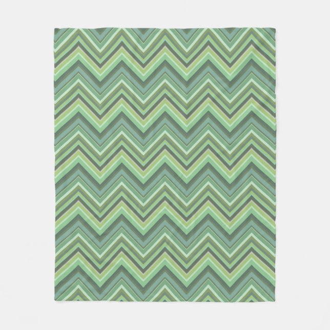 Olive green zigzag stripes fleece blanket (Front)