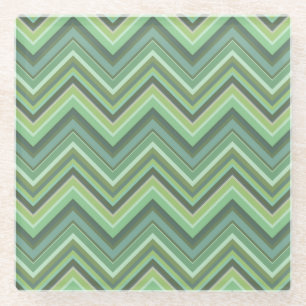 Olive green zigzag stripes glass coaster