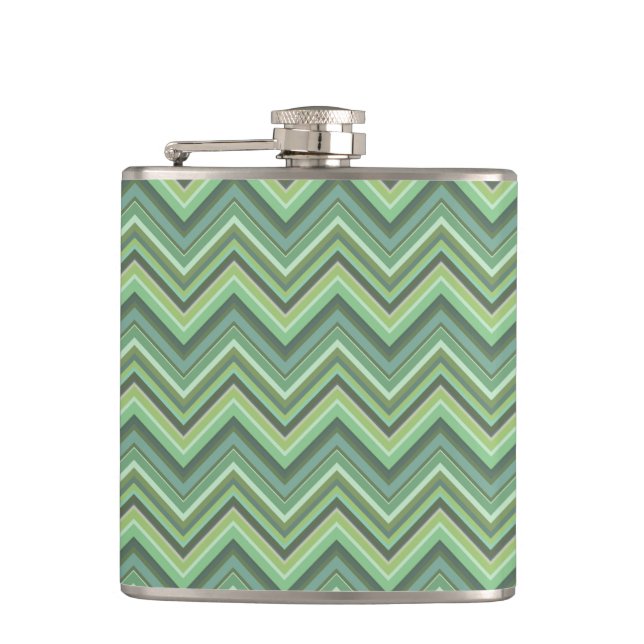 Olive green zigzag stripes hip flask (Front)