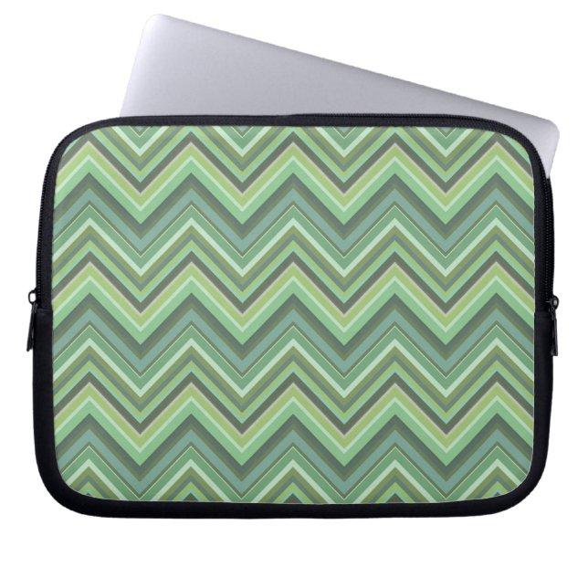 Olive green zigzag stripes laptop sleeve (Front)