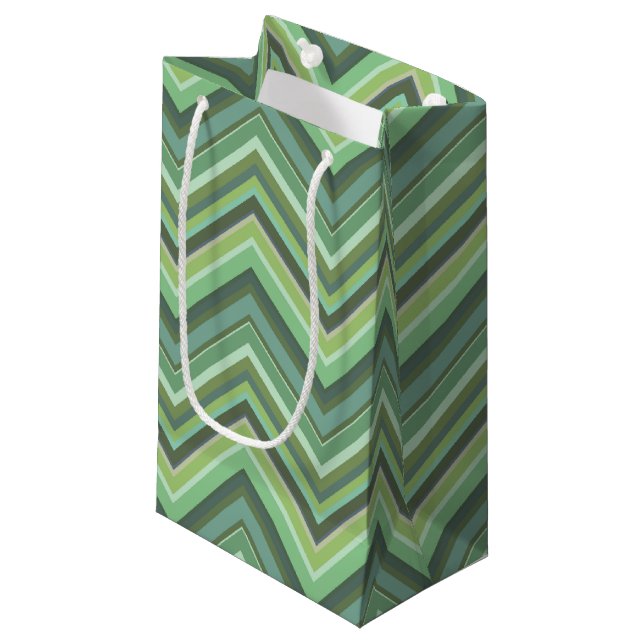 Olive green zigzag stripes small gift bag (Front Angled)