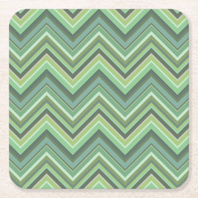 Olive green zigzag stripes square paper coaster (Front)