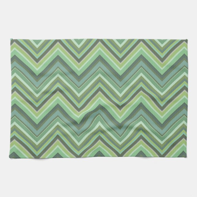 Olive green zigzag stripes tea towel (Horizontal)