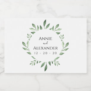 Olive Greenery Botanical Watercolor Liquor Bottle Label