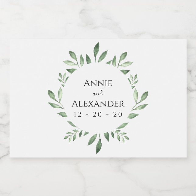 Olive Greenery Botanical Watercolor Liquor Bottle Label (Single Label)