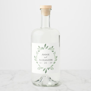 Olive Greenery Botanical Watercolor Liquor Bottle Label