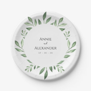 Olive Greenery Botanical Watercolor Paper Plate