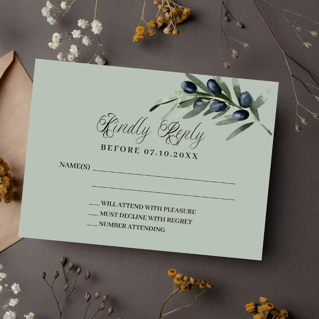 Olive greenery wedding response RSVP Card (Creator Uploaded)