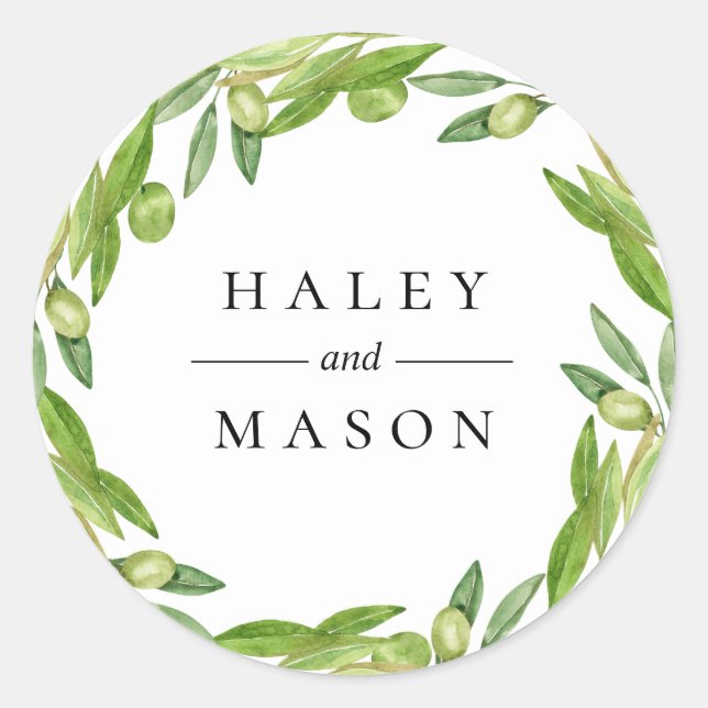 Olive Greenery Wreath Personalised Sticker (Front)